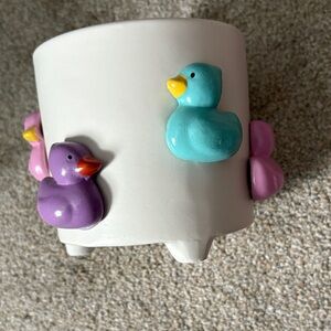 White Planter with Colorful Duck Figures